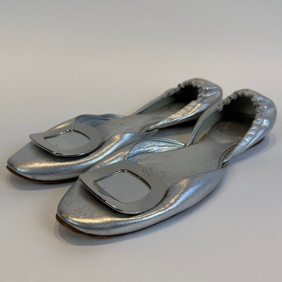 Roger Vivier Silver Leather Ballerina D'orsay with Buckle, EU 40 - Picture 1 of 16